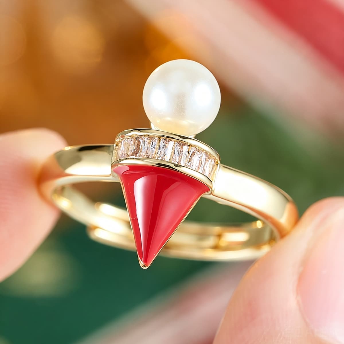Unisex Light Luxury Enamel Trapezoid Zirconia Open Ring